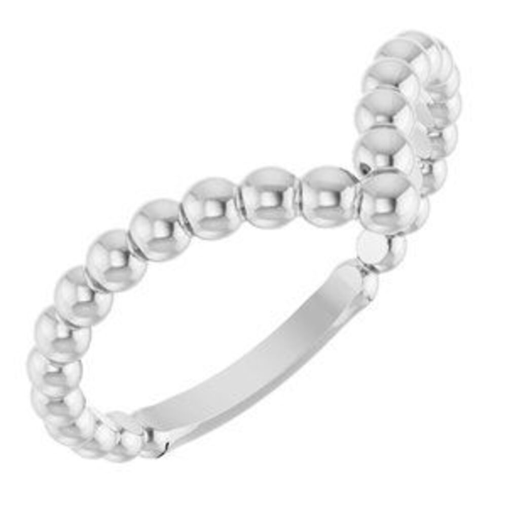 14k White Beaded Stackable V Ring - image 1